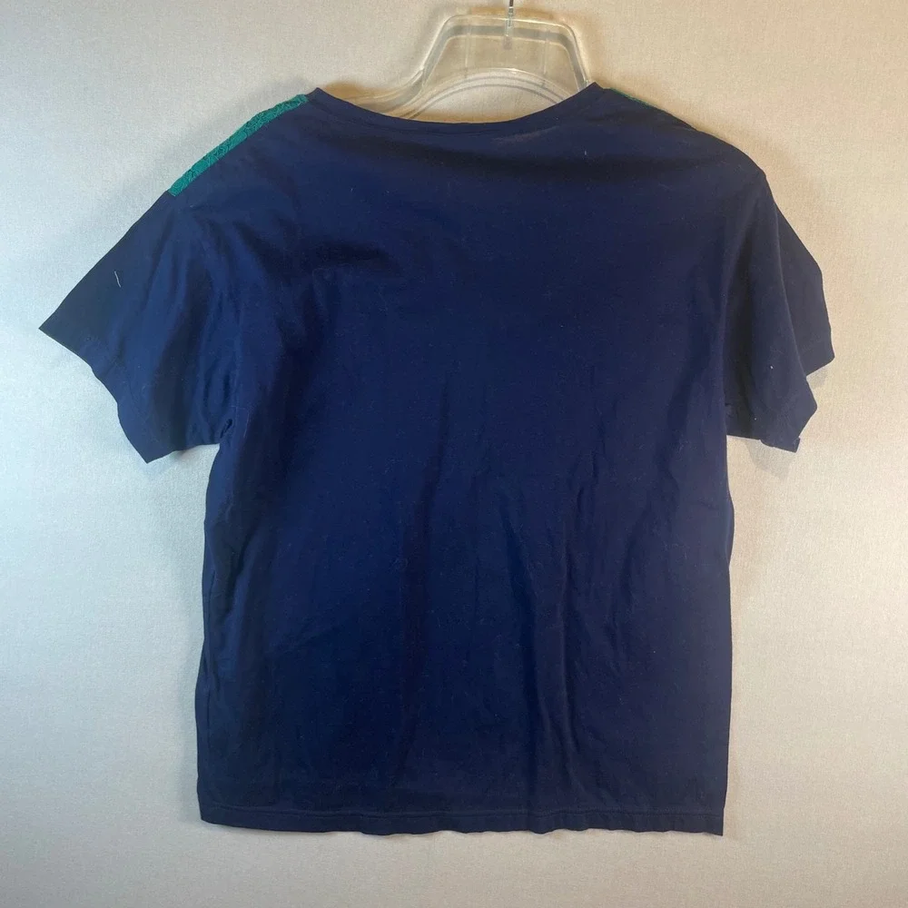 J. Crew Womens Navy Blue Teal Green Lace Overlay‎ Short Sleeve Top Size M